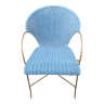 Rattan armchair, blue color, metal structure, 1970.