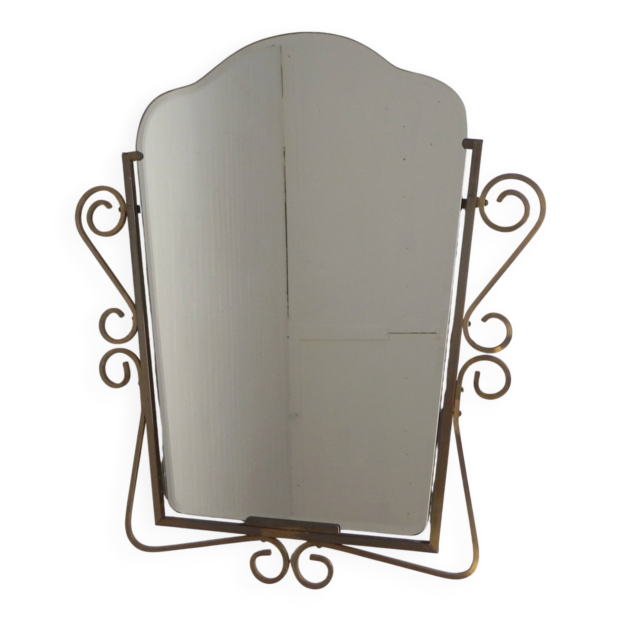 Vintage faceted mirror in a brass frame, 1950s.