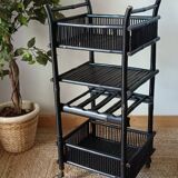 Vintage 50's black lacquered bamboo trolley