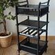 Vintage 50's black lacquered bamboo trolley