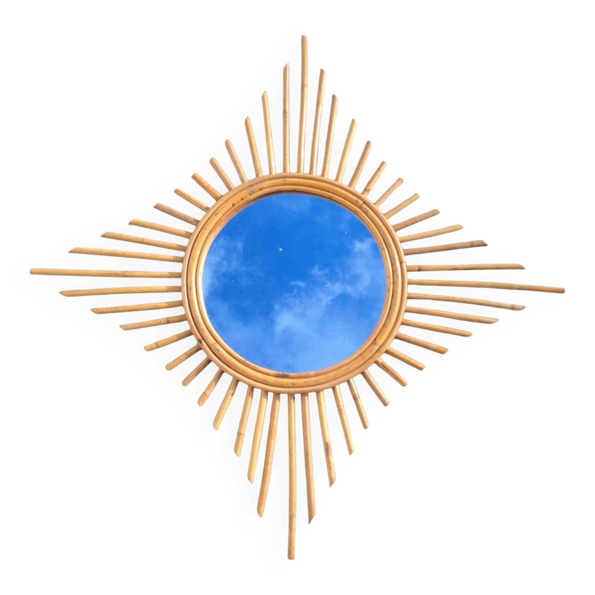 Vintage rattan sun mirror circa 1970