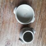 Set of 2 small glazed beige stoneware pots with handles