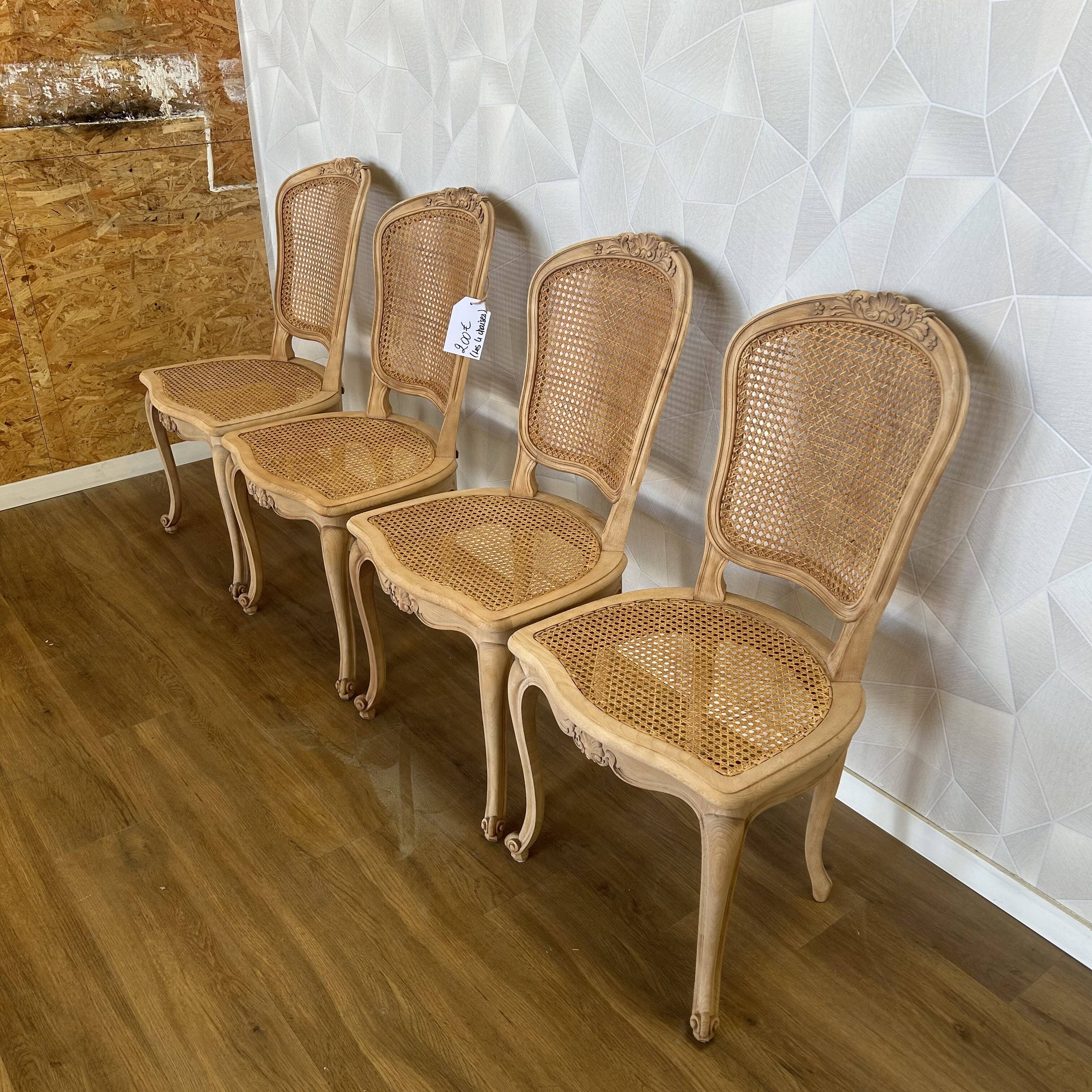 Set of 4 regency chairs with stripped airbrushed cane