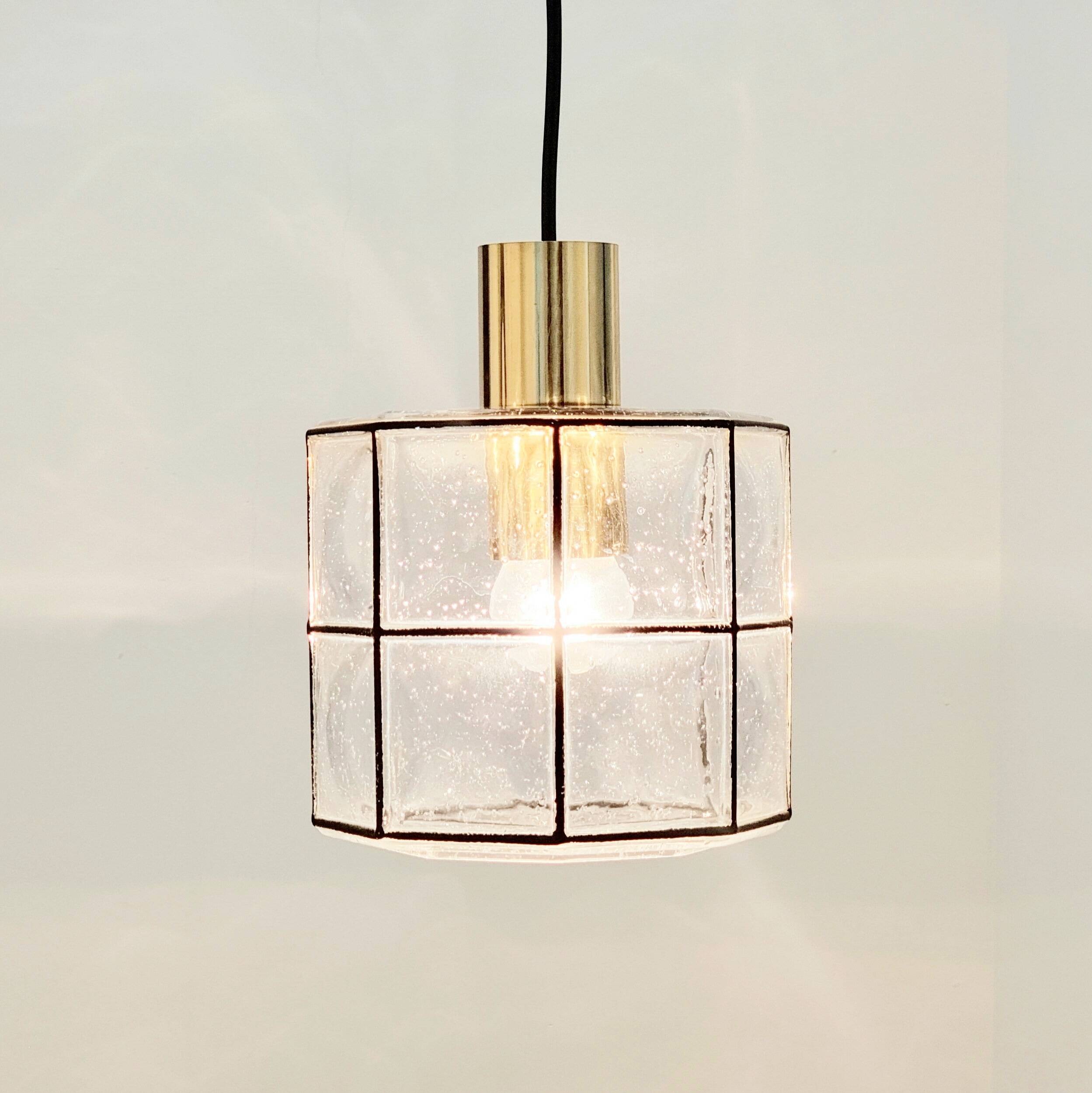 Mid Century Glass & Brass Ceiling Light From Limburg, Germany, 1960s
