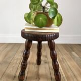 low stool in solid turned wood from the 70s