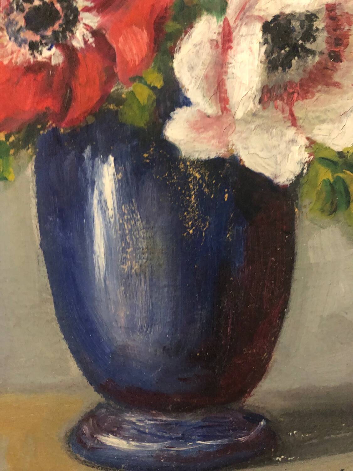 Oil on canvas bouquet of anemones by Henriette de Elmonty