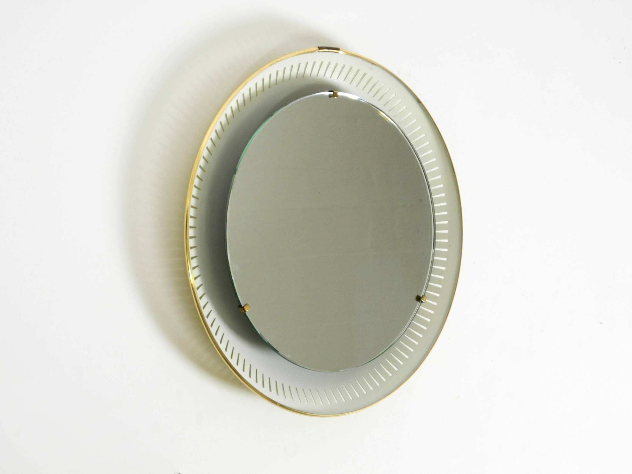 Rare round illuminated mid-century Hillebrand metal mirror from 1966