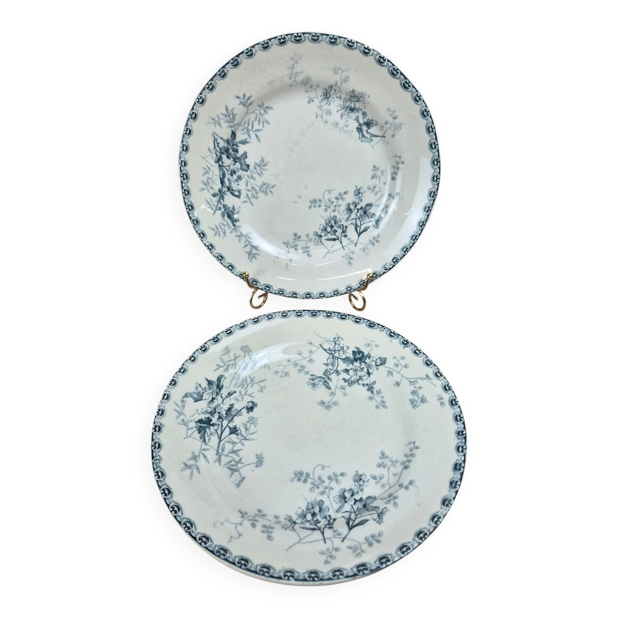 Set of 2 antique flat plates Terre de Fer – Hippolyte Boulenger & Cie – Roscoff model