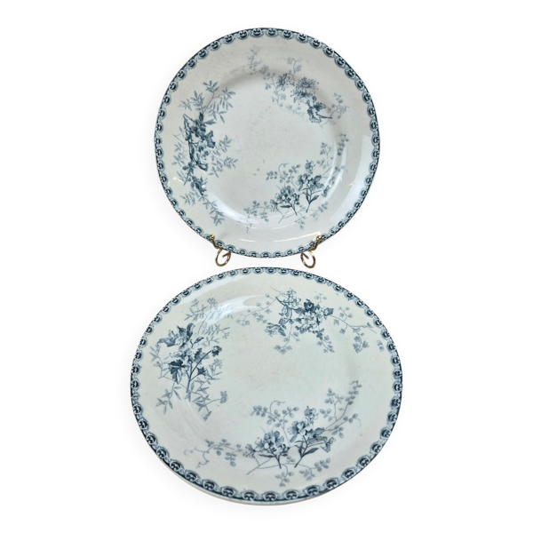 Lot de 2 assiettes plates anciennes Terre de Fer – Hippolyte Boulenger & Cie – modèle Roscoff