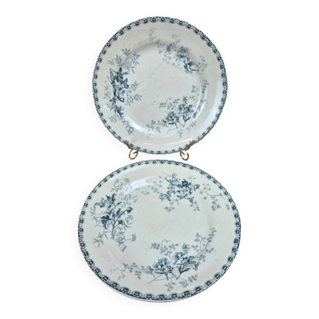 Lot de 2 assiettes plates anciennes Terre de Fer – Hippolyte Boulenger & Cie – modèle Roscoff
