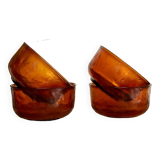 4 amber textured glass bowls