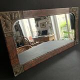 Miroir art nouveau peint à la main orné de laiton ciselé, miroir français au mercure des années 20