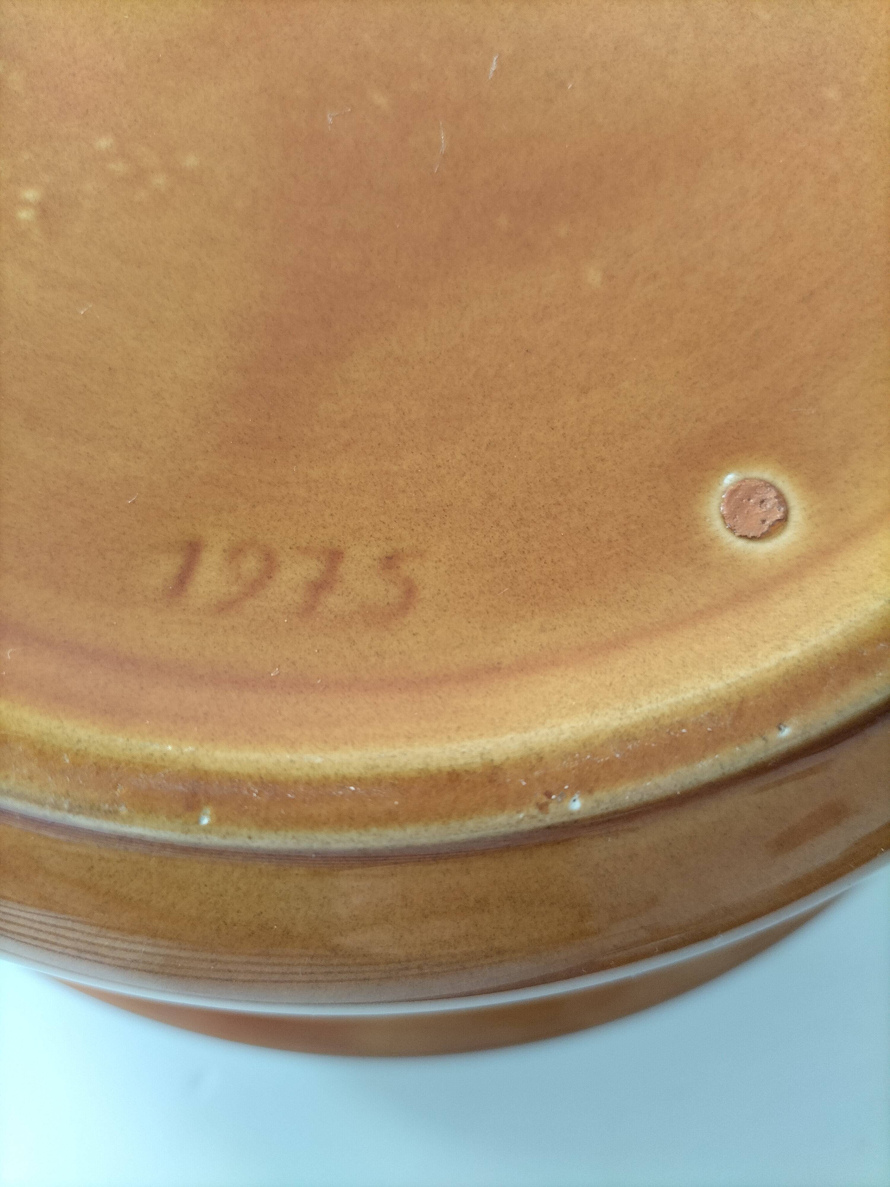 Vintage Luwasa cache-pot in brown caramel and black, ceramic, 1975