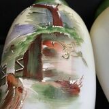 Pair of large hand-decorated opaline vases with marks on the heel – Napoleon III