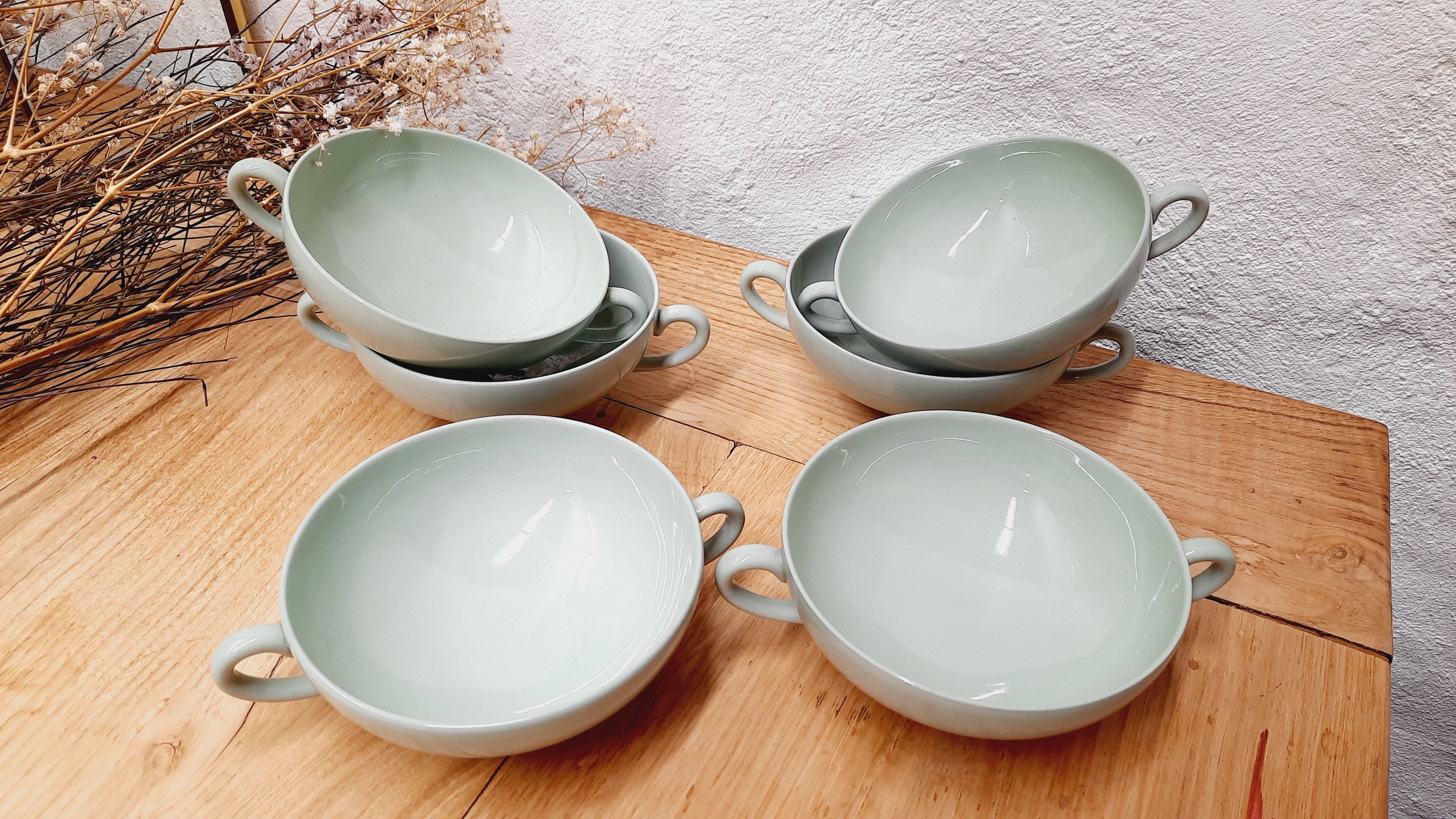 6 bowls of Wedgewood Celadon broths