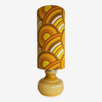 Lampe opaline beige caramel Anneau H80 D28 - tissu vintage 1970