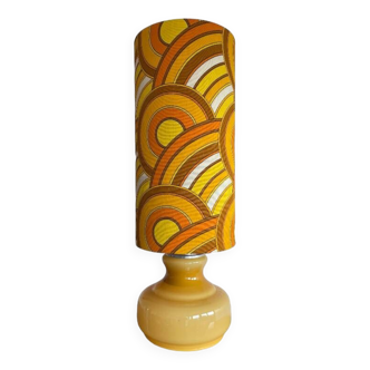 Lampe opaline beige caramel Anneau H80 D28 - tissu vintage 1970
