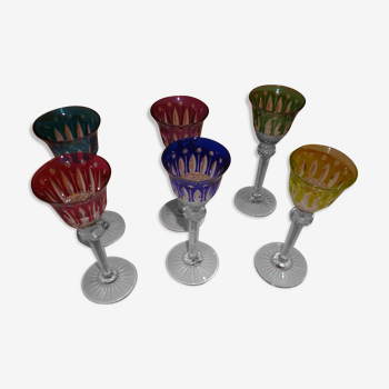 set of 6 Saint Louis Tommy colored crystal glasses