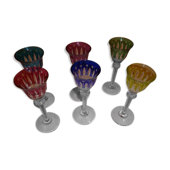 set of 6 Saint Louis Tommy colored crystal glasses