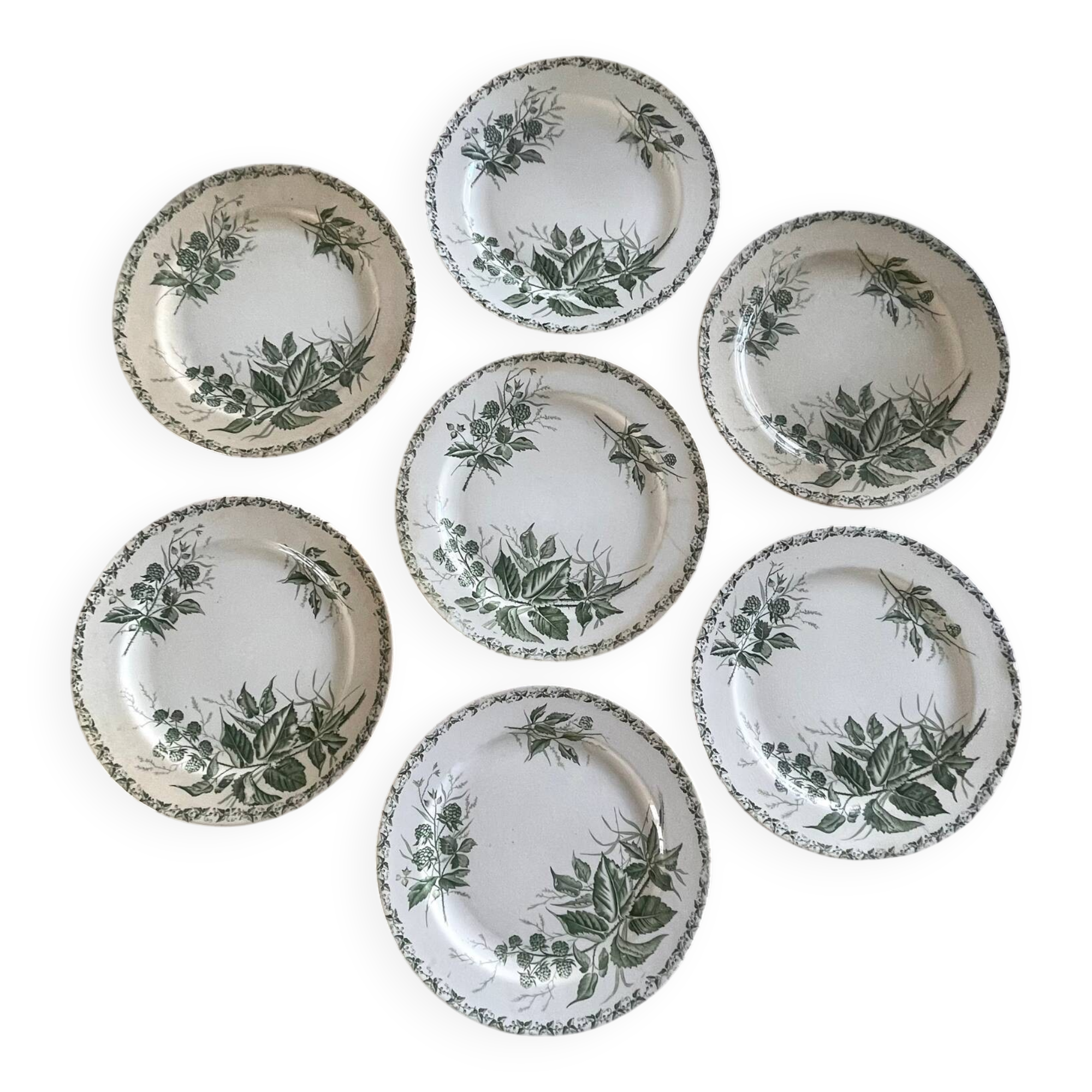 7 flat plates made of ironstone.