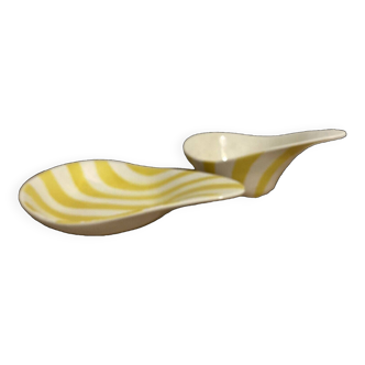 1 gravy boat and a yellow zebra dish earthenware from Salins France year 1950 1960