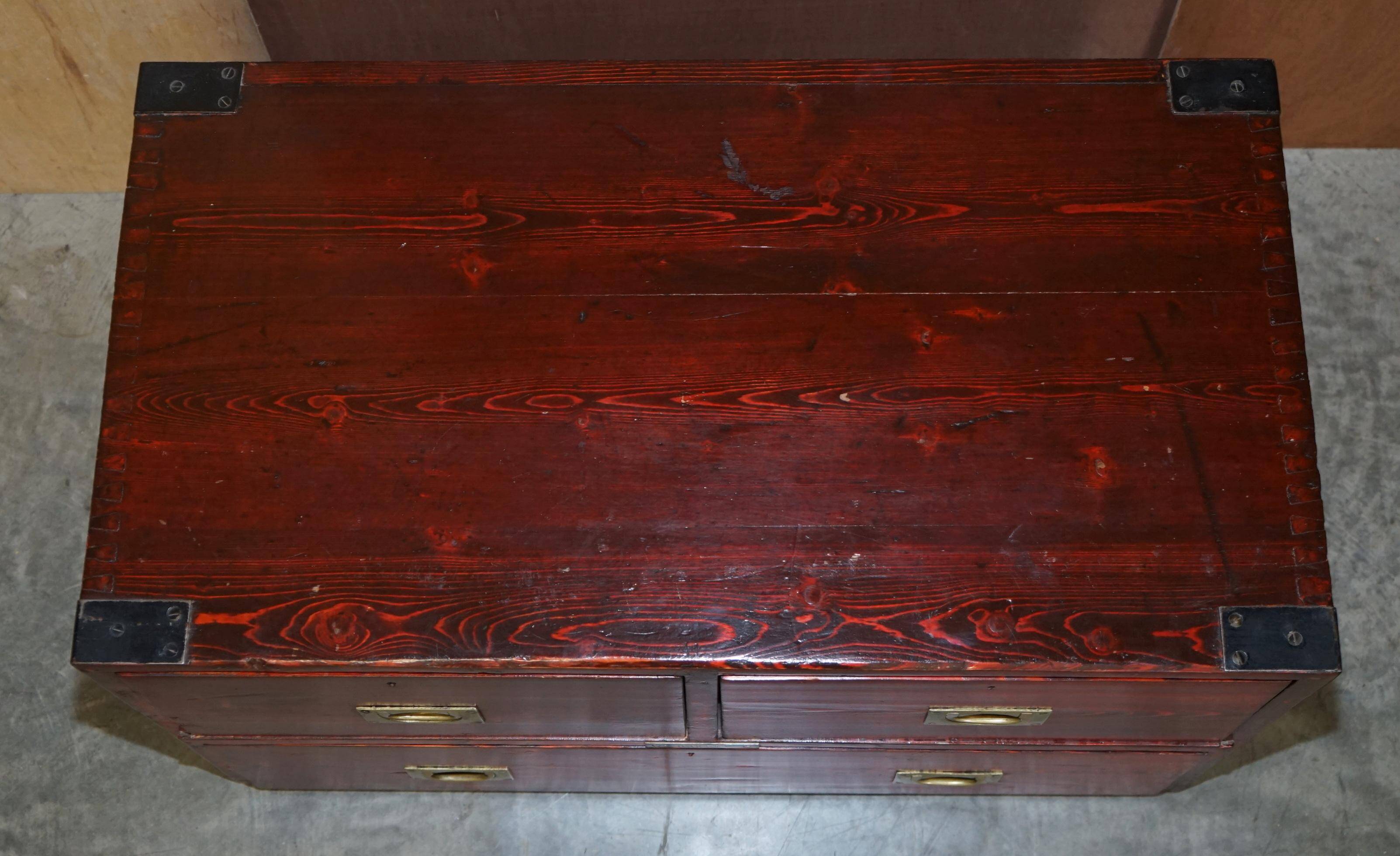 Antique Victorian military commode in Oregon pine with nameplate.