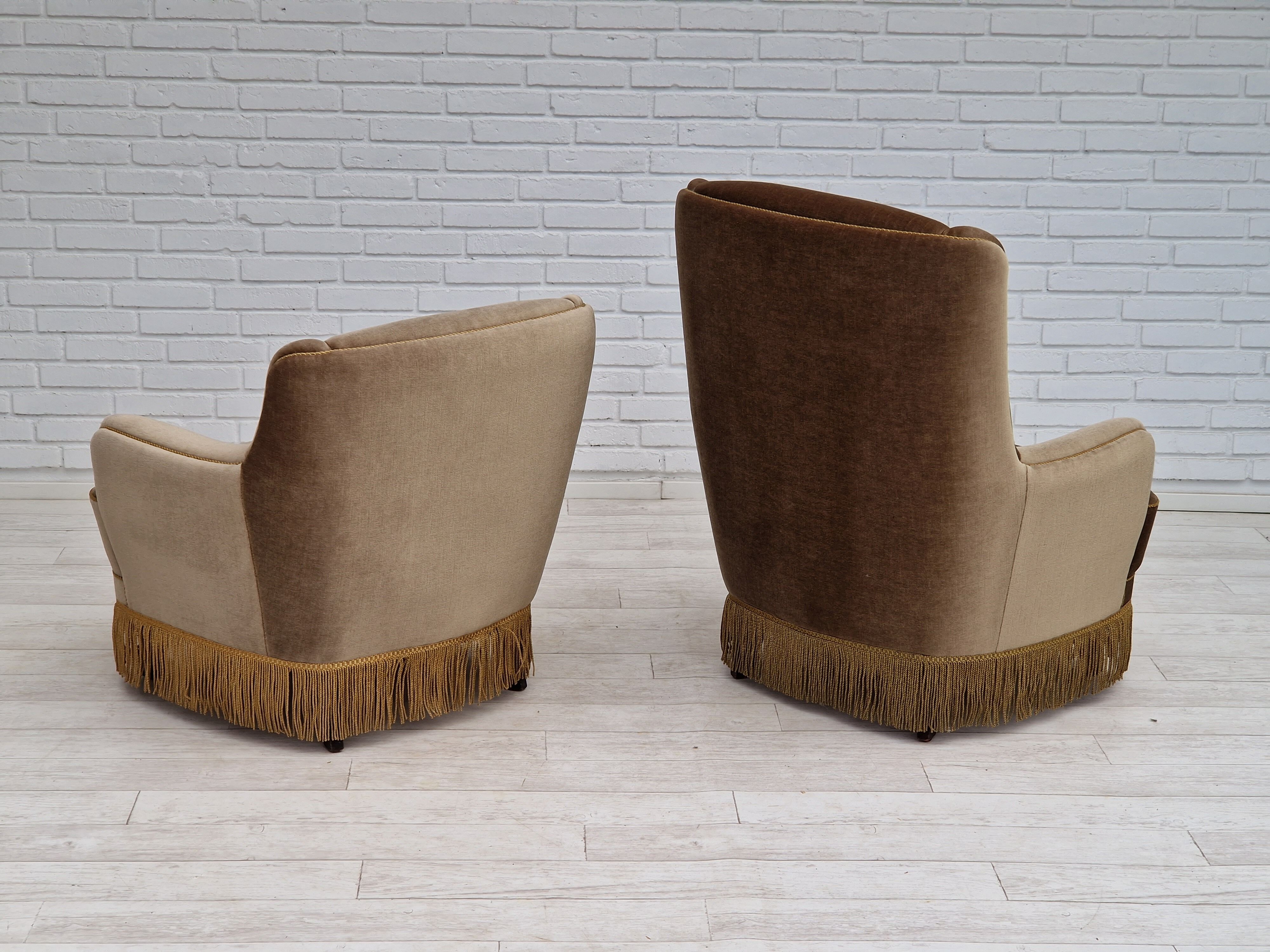 1970s, Danish set of two velour chairs, original condition
