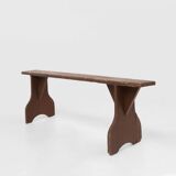 Mid-century rustic bench in brown painted wood, France ca. 1890