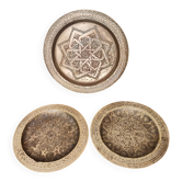 Set of 3 vintage moroccan brass decorative wall plates