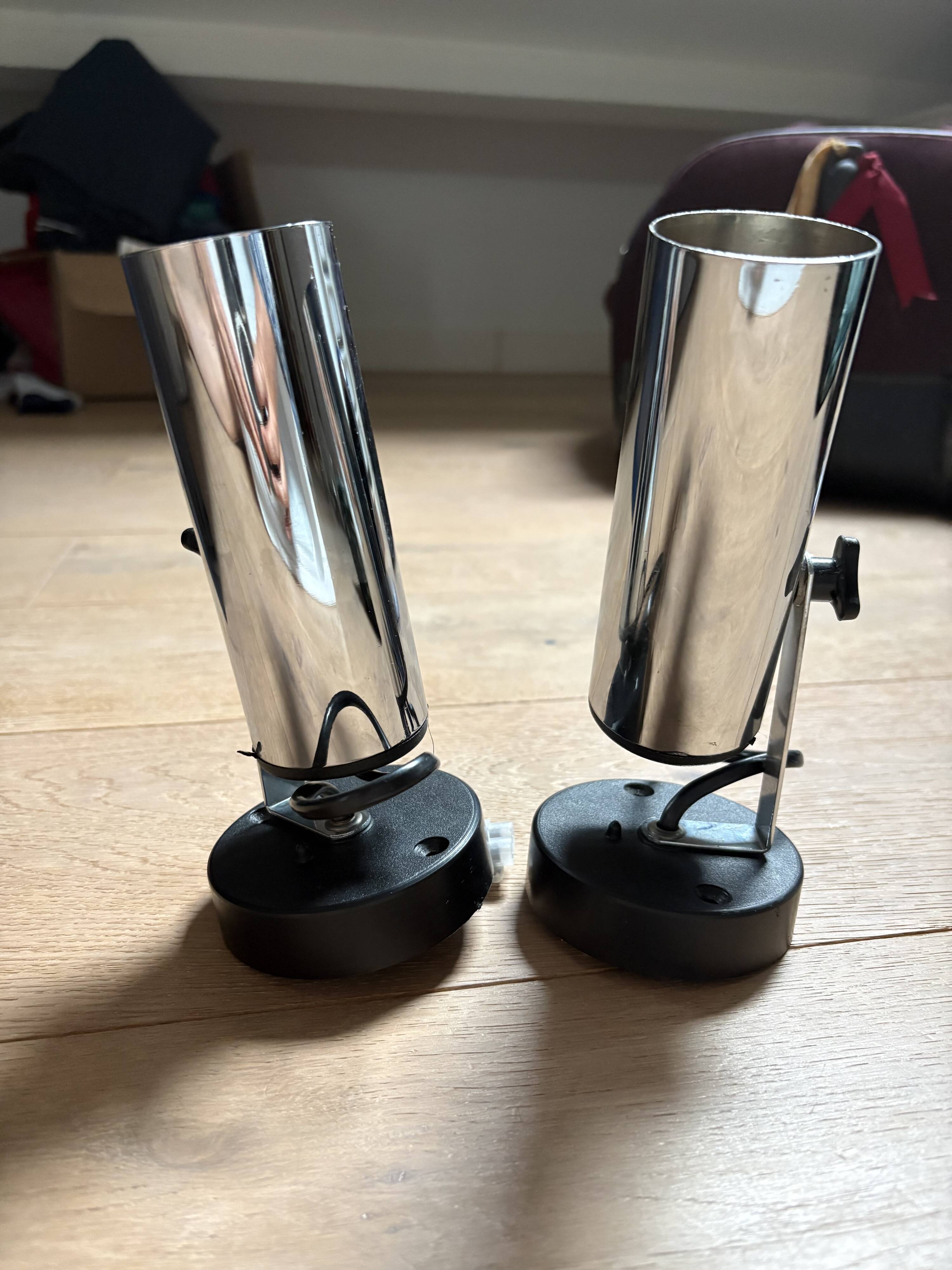 pair of 1970 vintage tube stainless steel or chrome or aluminium