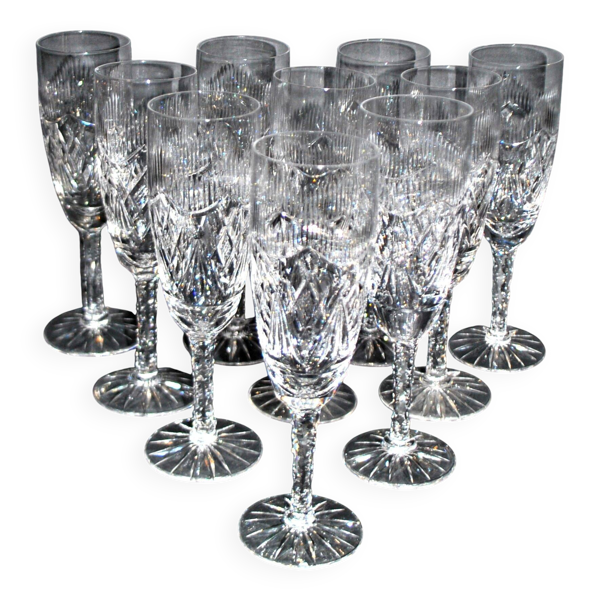Cristallerie Lorraine lot de 10 flûtes à champagne en cristal taillé guirlande
