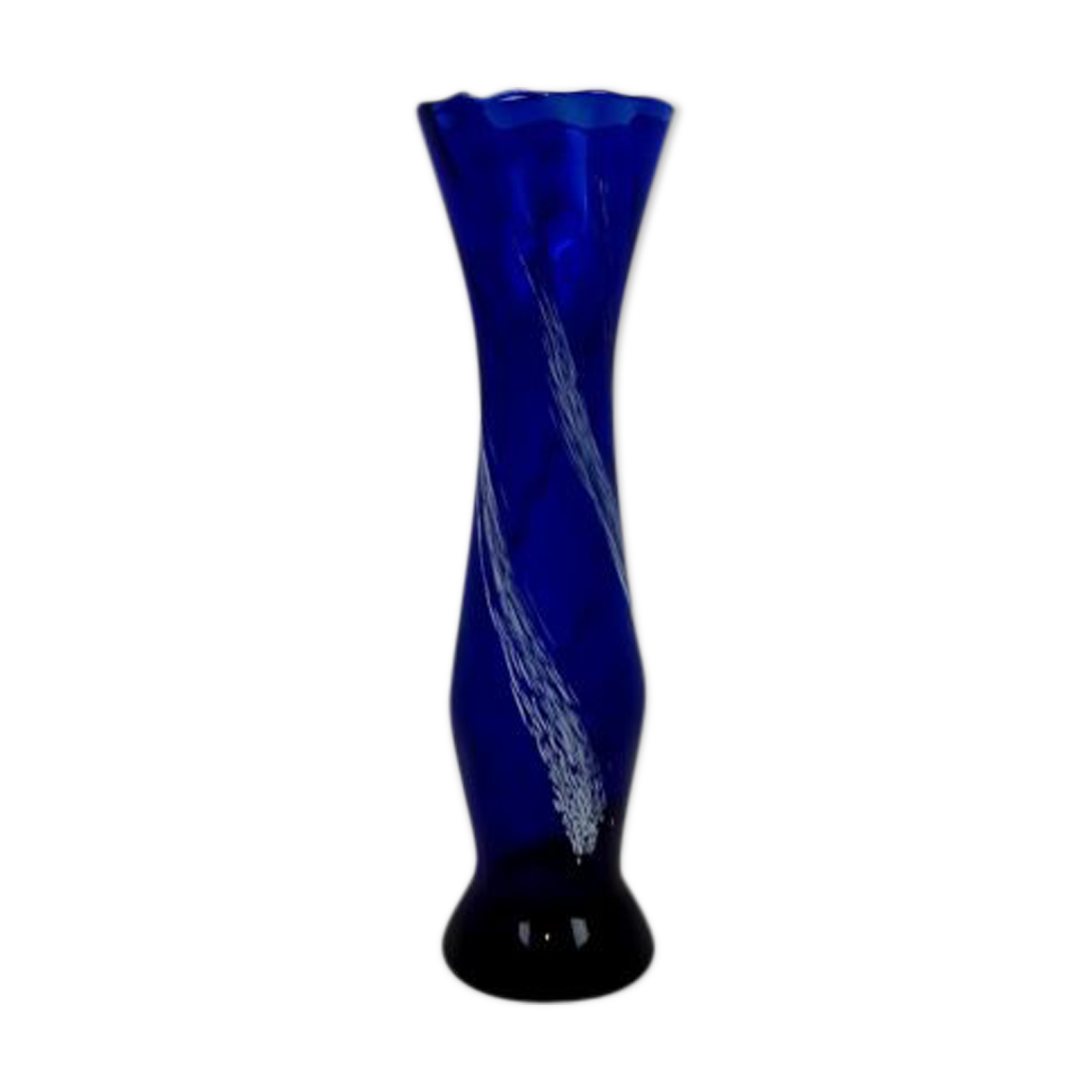 White deco blue glass vase