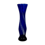 White deco blue glass vase