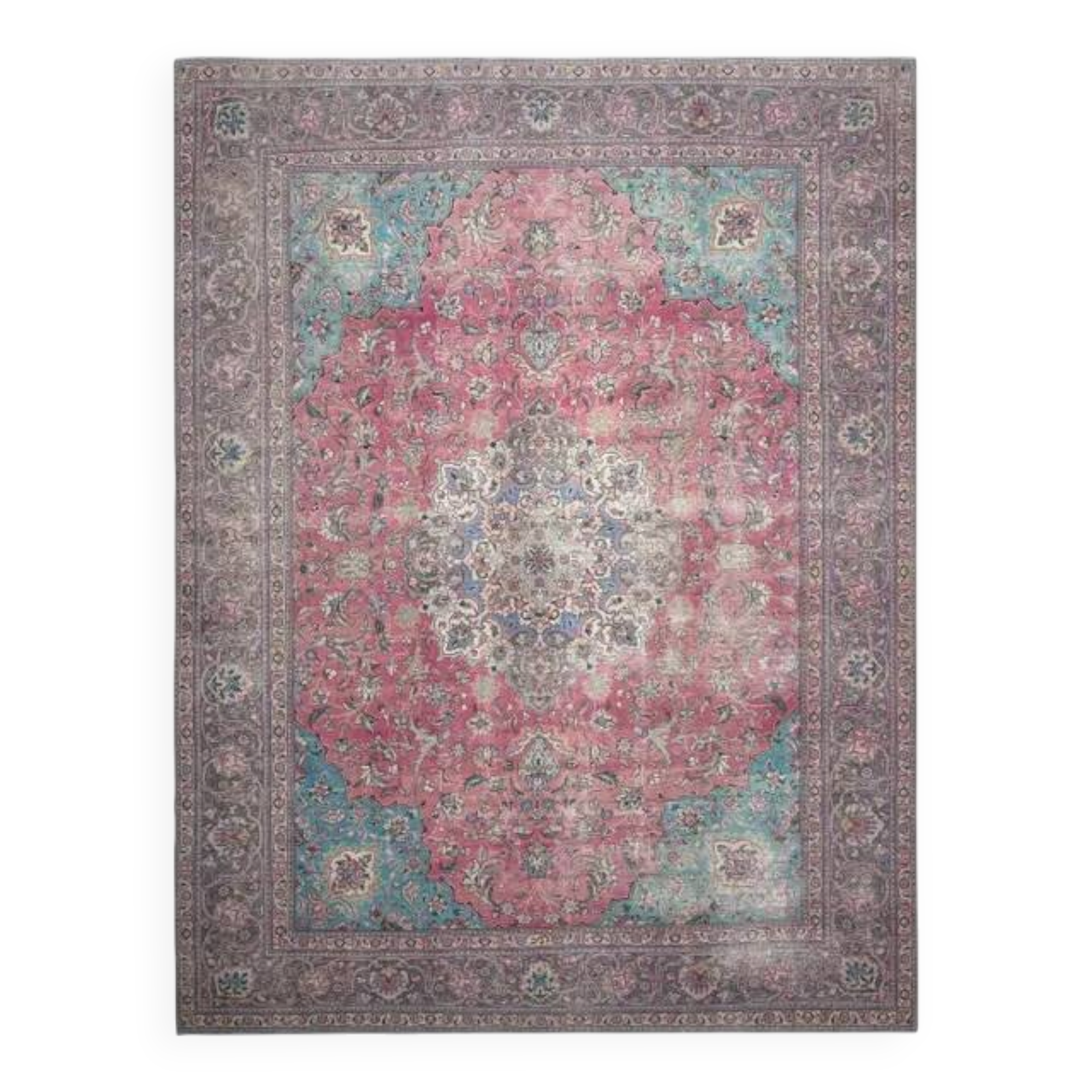 1970s Vintage Persian Handmade Wool Pink Area Rug 292x387