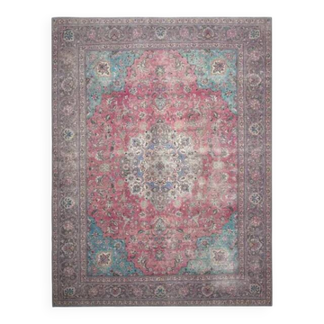 1970s Vintage Persian Handmade Wool Pink Area Rug 292x387