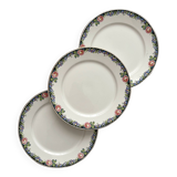 3 vintage black floral frieze dessert plates from Digoin and Sarreguemines