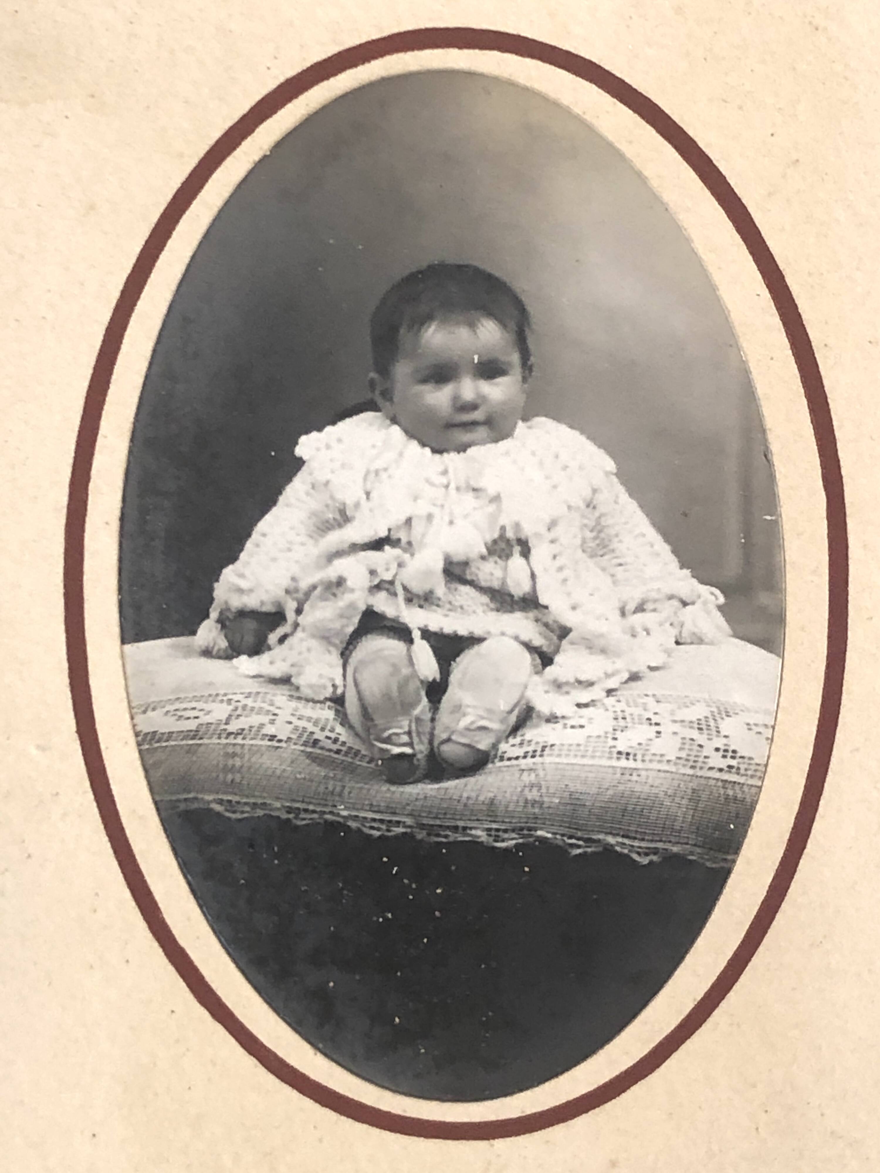 Oval Black and White Toddler Photo