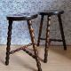 Pair of vintage turned wood tripod stools