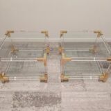 Set de 2 tables basses en verre acrylique et laiton, années 1970