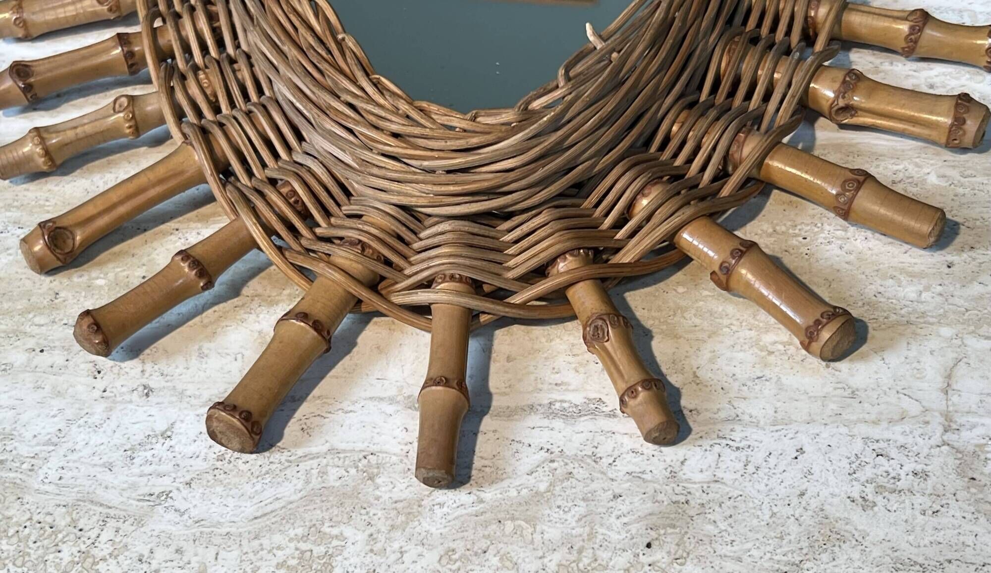 Oval Mirror in Rattan. Woven Willow and Bamboo. French Work from the Riviera.
