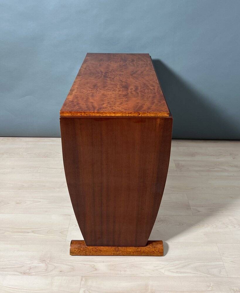 Art Deco Console Table in Thuja Roots, Birch and Silver-Plate, France, 1925