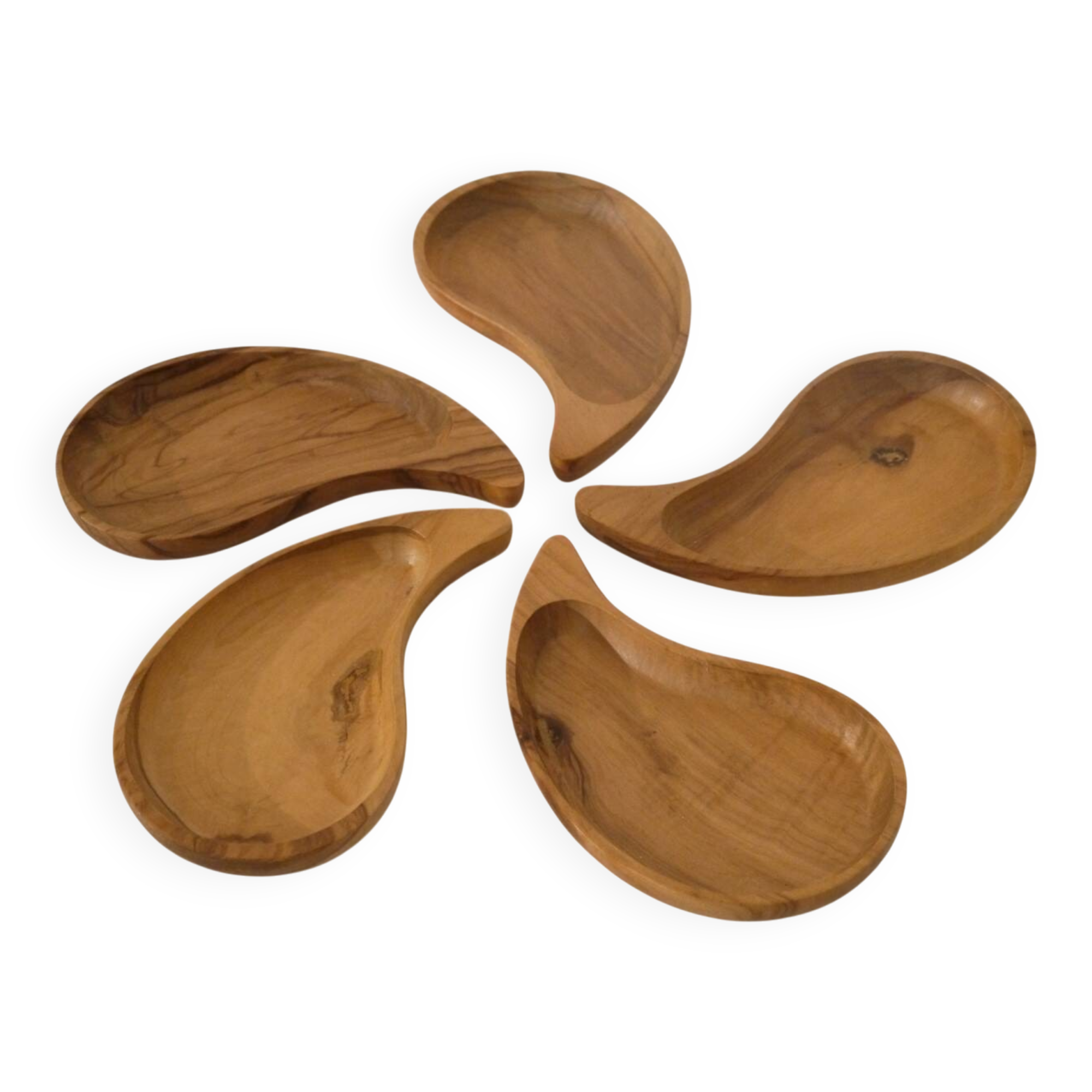 Set of vintage olive wood ramekins from the 1970s.