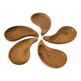 Set of vintage olive wood ramekins from the 1970s.