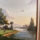 Oil on canvas landscape by the river – antique gilded frame