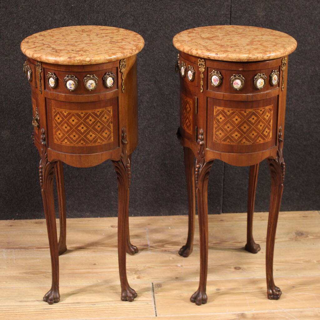 Pair of bedside tables in marquetry from the 20th century.