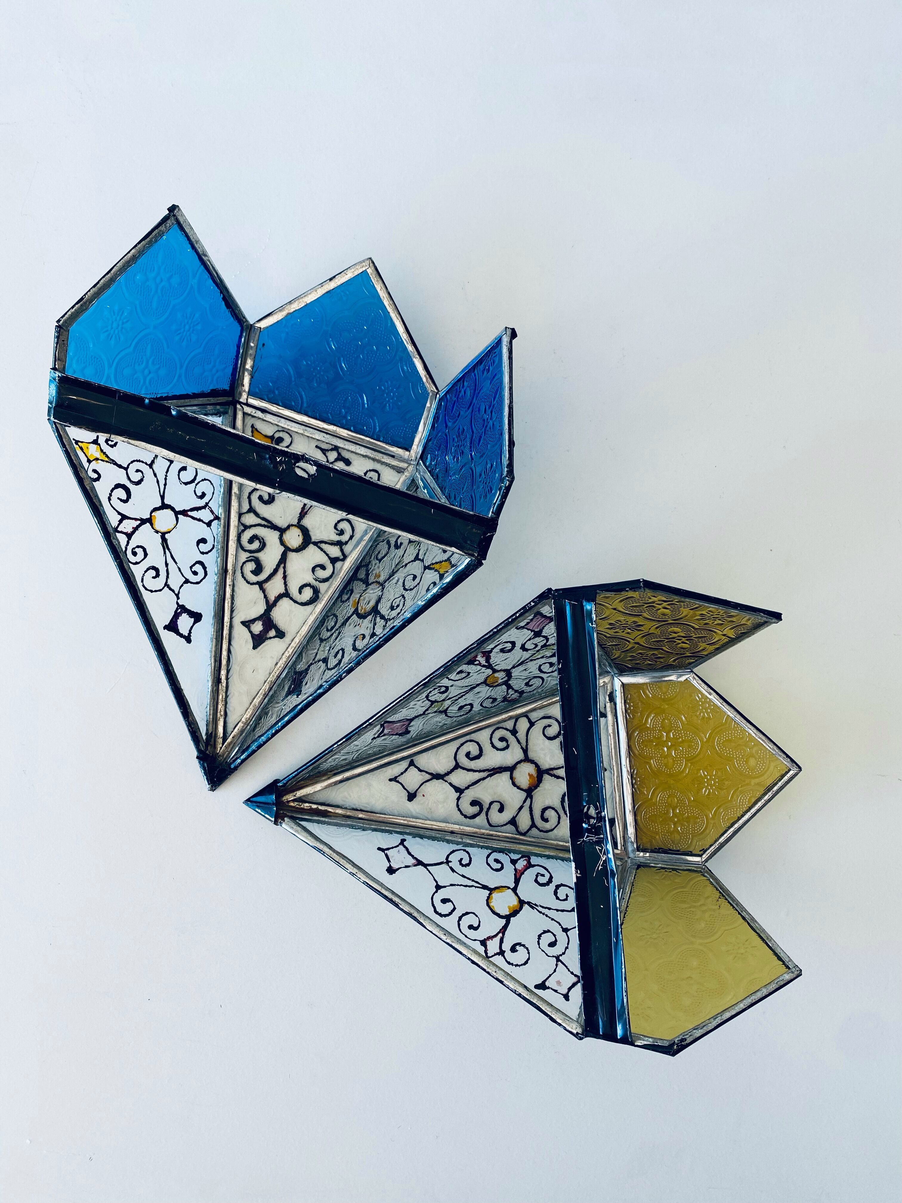 Wall lantern with stained glass windows