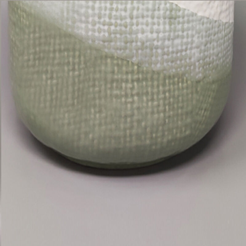 1970s Gorgeous Green And White Vase in Ceramic by F.lli Brambilla. Made in Italy