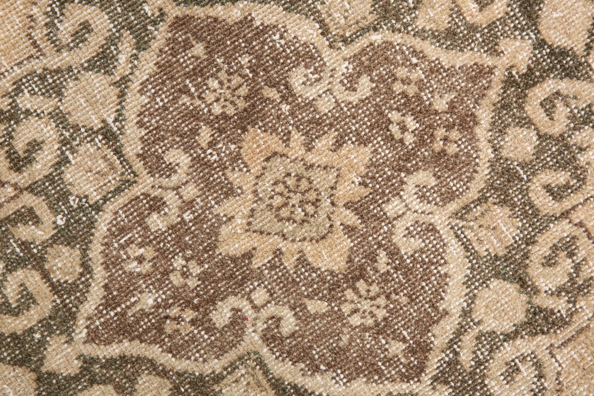 3x13 Beige & Brown Geometric Vintage Runner Rug, Long Runner Rug,