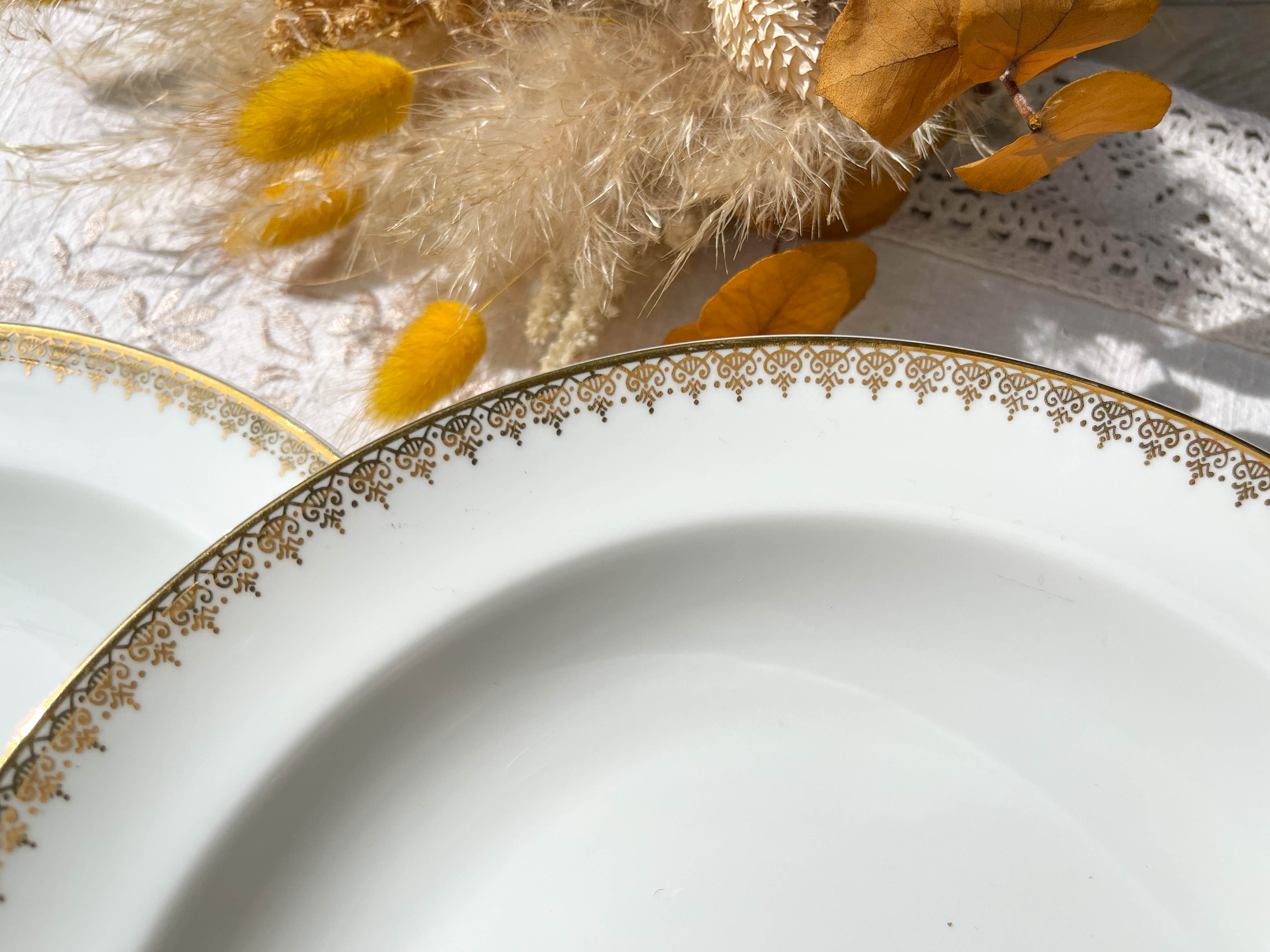 4 hollow plates porcelain white gilded limoges lafarge & c