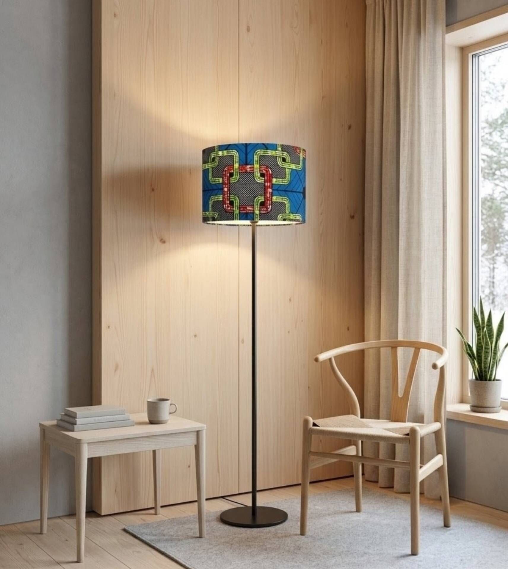 XL lampshade/suspension with printed ethnic graphic wax